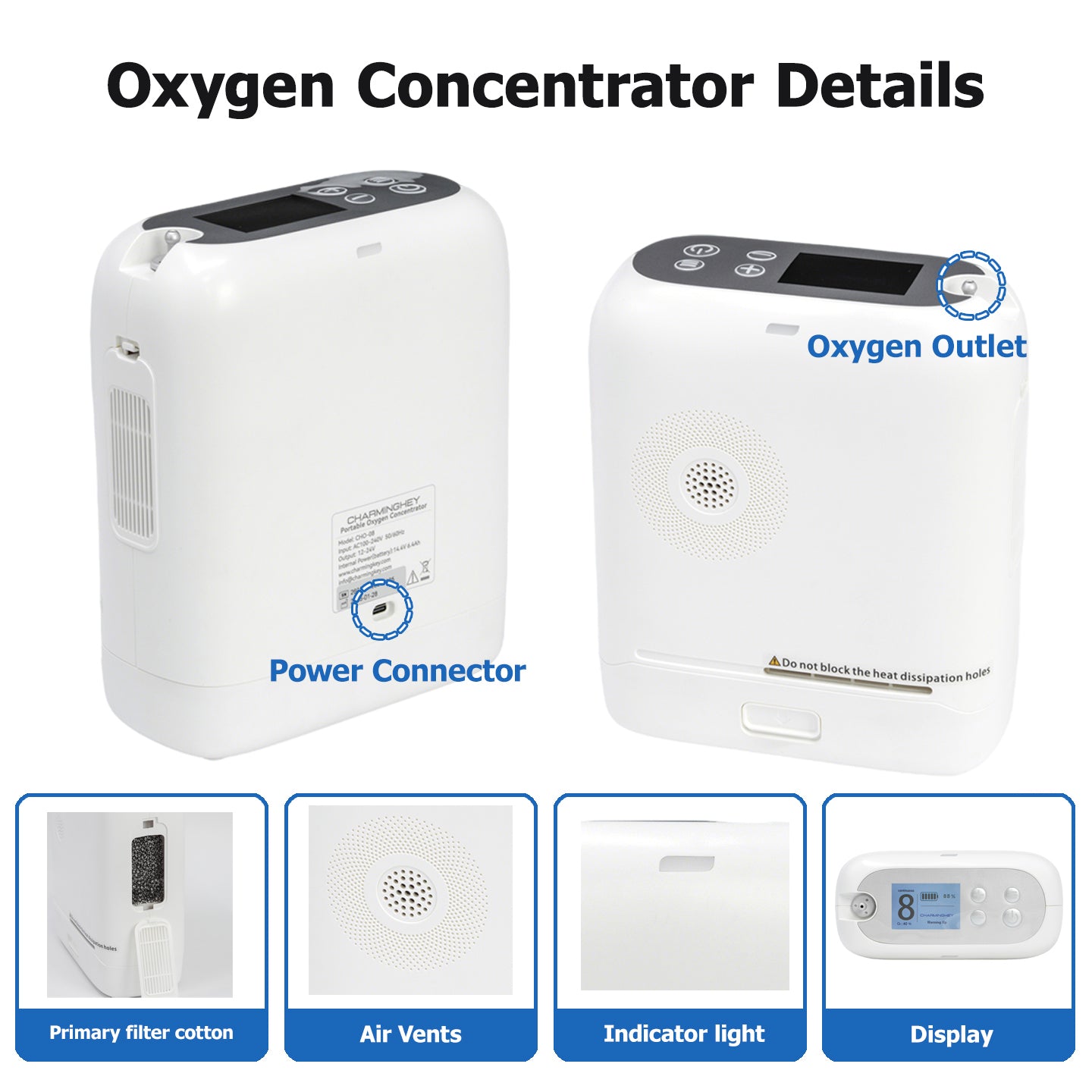 1-8L Lightweight Pulse Dose & Continuous Flow Oxygen Concentrator - CHO-08