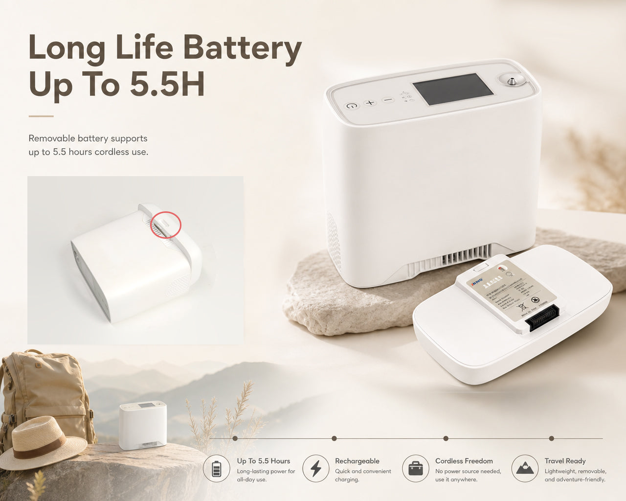 1-6L Pulse Dose Portable Oxygen Concentrator - ROV-06